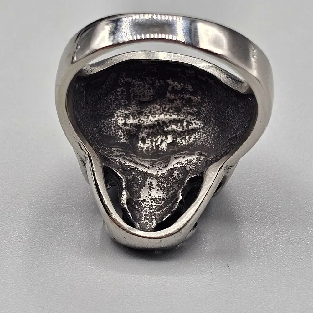 Mens Stainless Steel Skull Ring Gothic Biker Malazan Jaghut Tusk Metal Size 10.5
